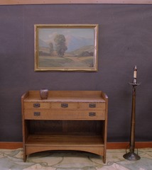 Shown with an also very rare and early L.& J.G. Stickley electrified candle stand. 